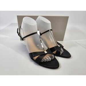 LM Women's 38.5 Giorgio Armani Black Leather Strappy High Heels Sandals Pumps